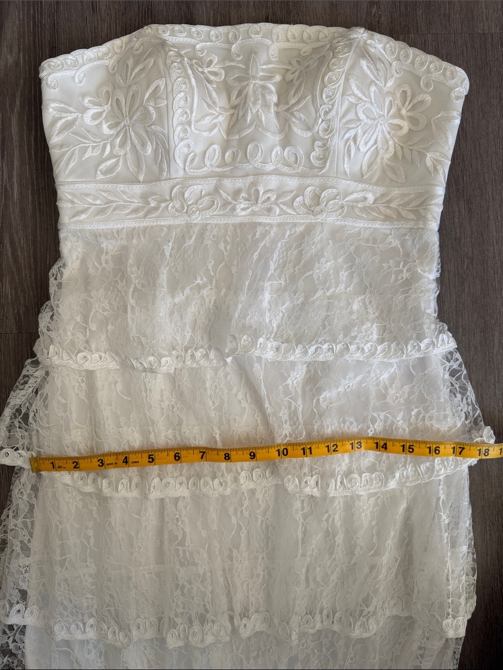 Sue Wong Lace Tiered Strapless Dress in White with Soutache Details - Picture 10 of 13